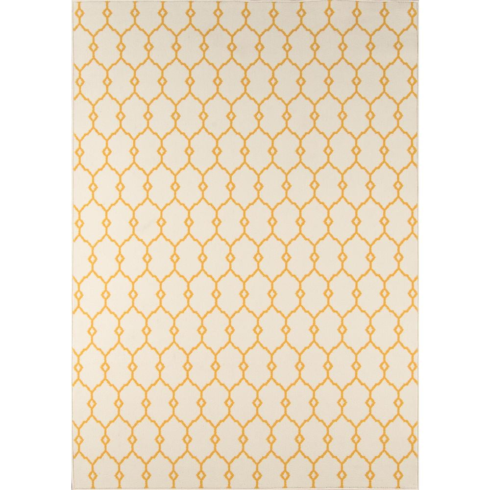 Yellow and Off-White Geometric Flat Woven Rectangular Rug