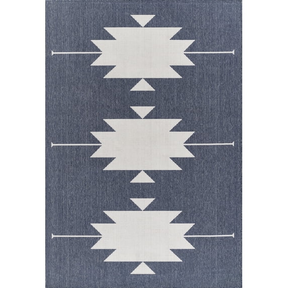 Momeni Baja Geometric Denim Indoor Outdoor Rug 1'8" X 3'7"