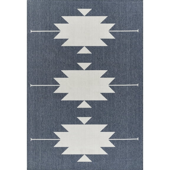 Momeni Baja Geometric Denim Indoor Outdoor Rug 1'8" X 3'7"