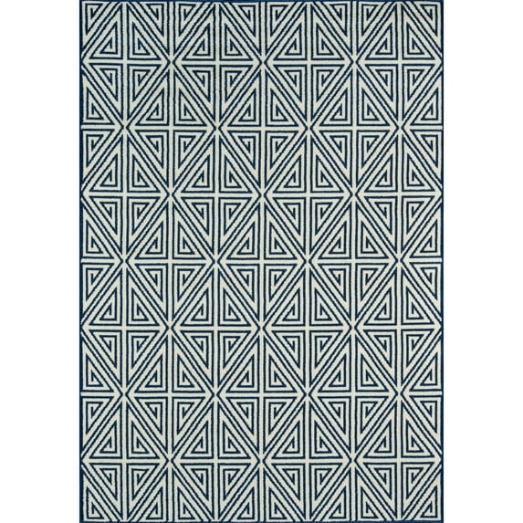 Momeni Baja Diamonds Indoor Outdoor Rug Navy 3'11" x 5'7" 4' x 6' Outdoor, Indoor Entryway, Patio Ivory Rectangle