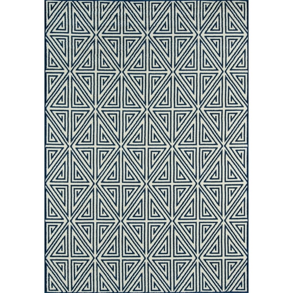 Momeni Baja Diamonds Indoor Outdoor Rug Navy 3'11" x 5'7" 4' x 6' Outdoor, Indoor Entryway, Patio Ivory Rectangle
