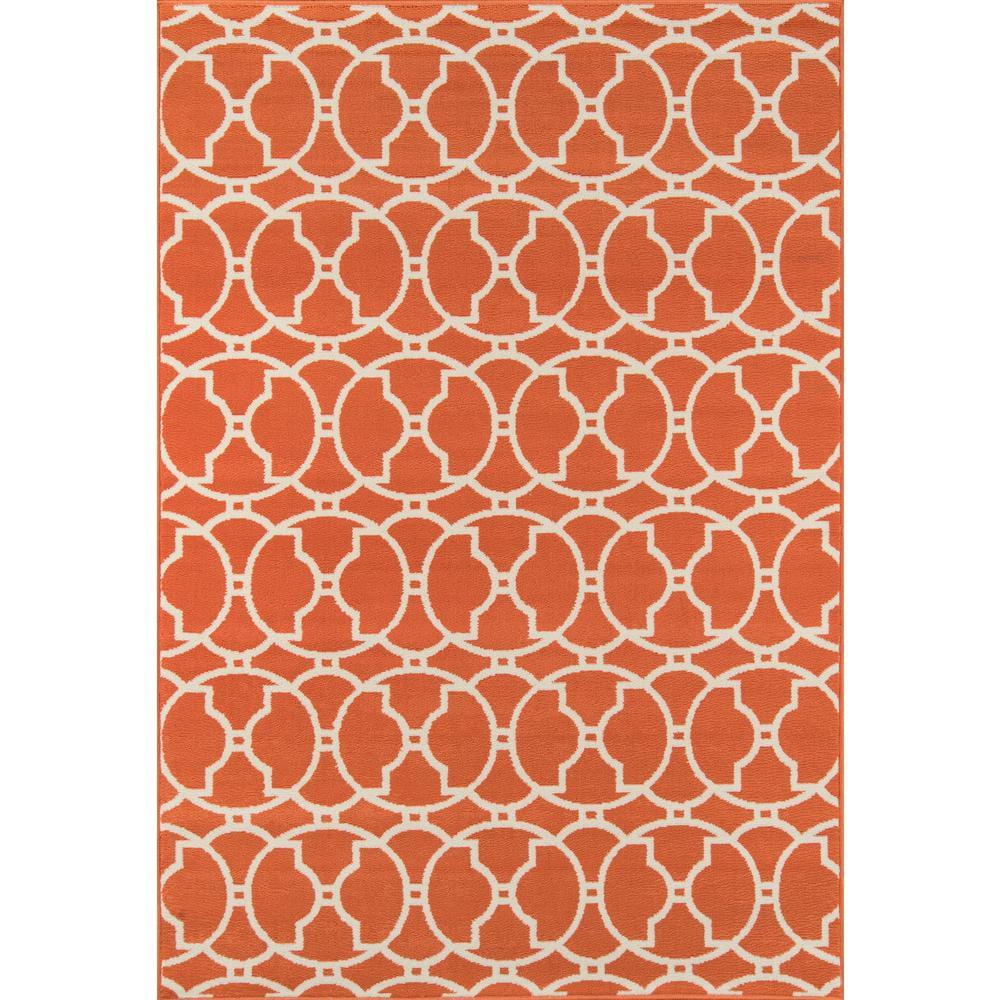 5'3" x 7'6" Orange and White Synthetic Flat Woven Area Rug