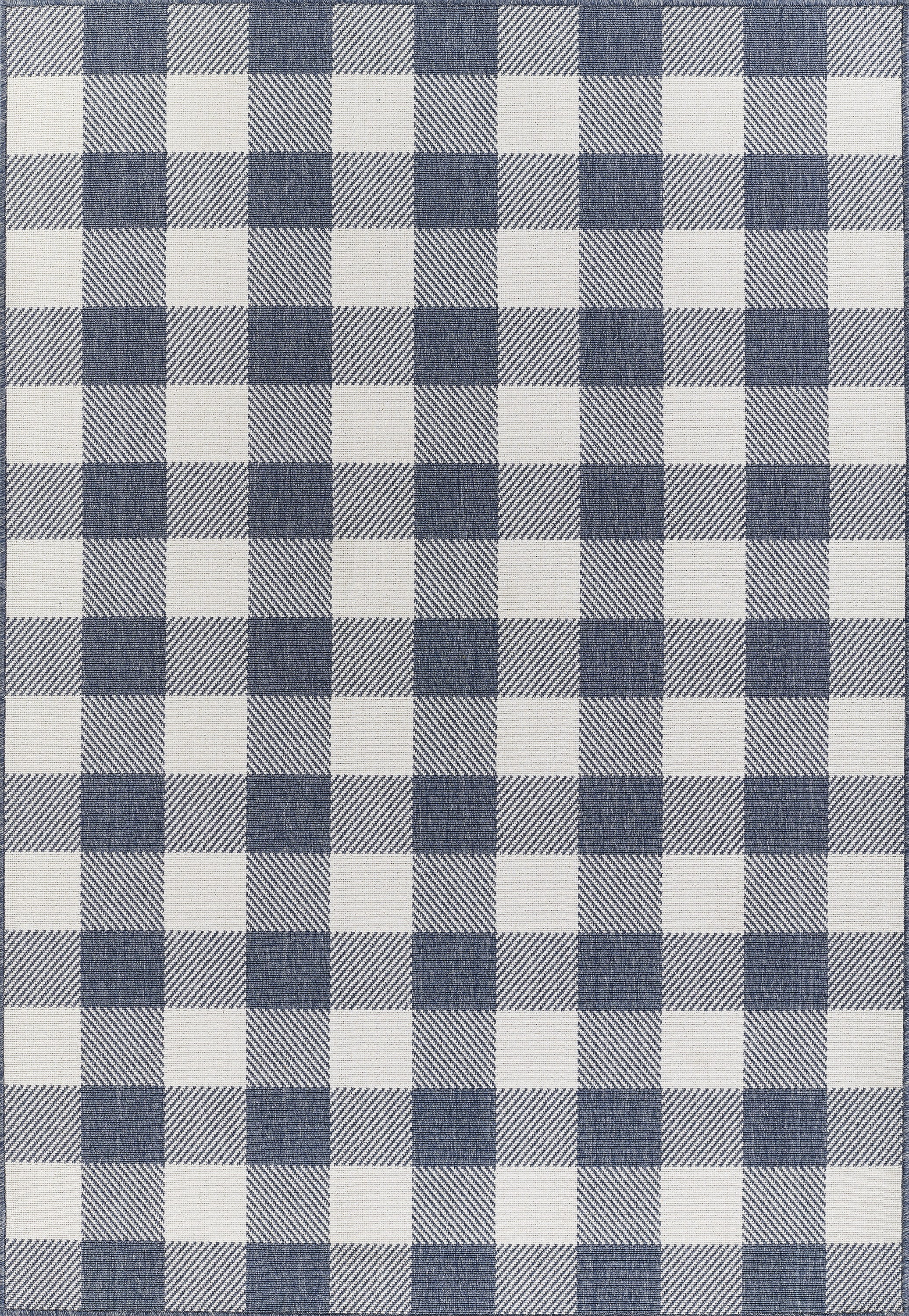 Denim Blue and White Plaid Indoor Outdoor Rug