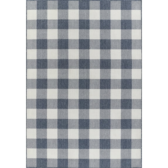 Momeni Baja Plaid Denim Indoor Outdoor Rug 5'3" X 7'6"