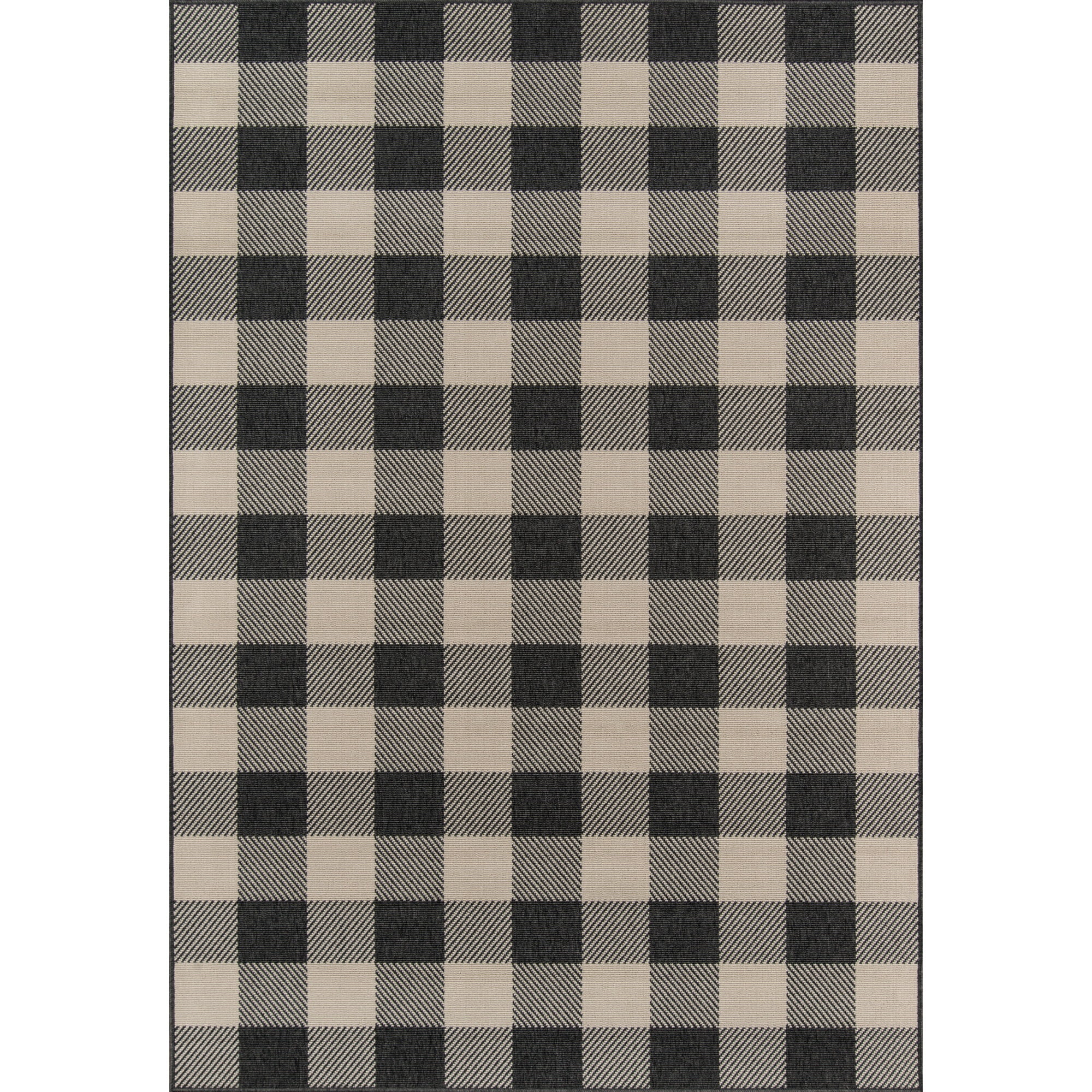 Charcoal Plaid Synthetic Indoor/Outdoor Rug 5'3" x 7'6"