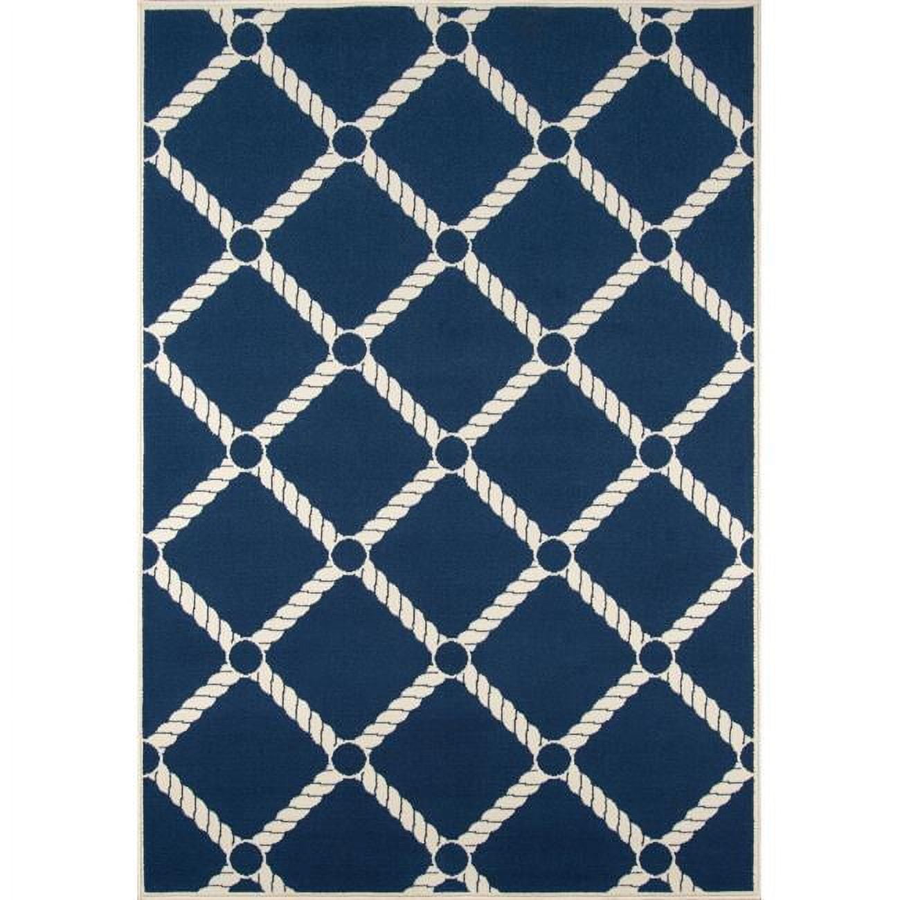Nautical Navy Synthetic 2'3" x 7'6" Easy-Care Runner Rug