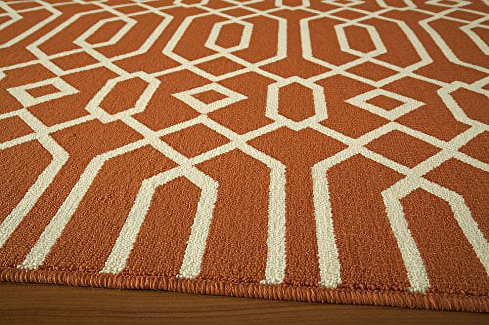 Orange Geometric Patterned Rectangular Synthetic Area Rug