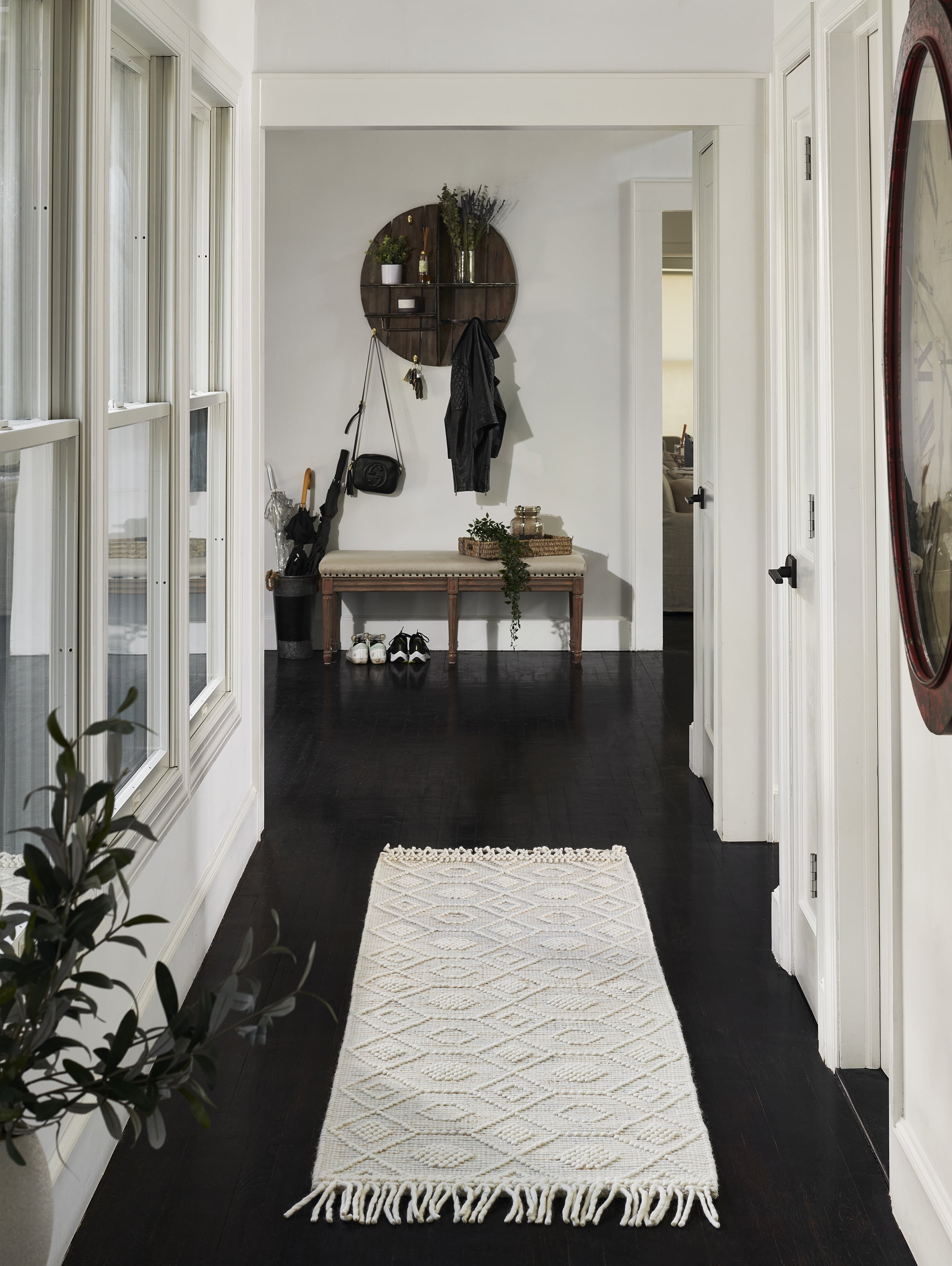 Handwoven Blue and Beige Wool Geometric Runner Rug