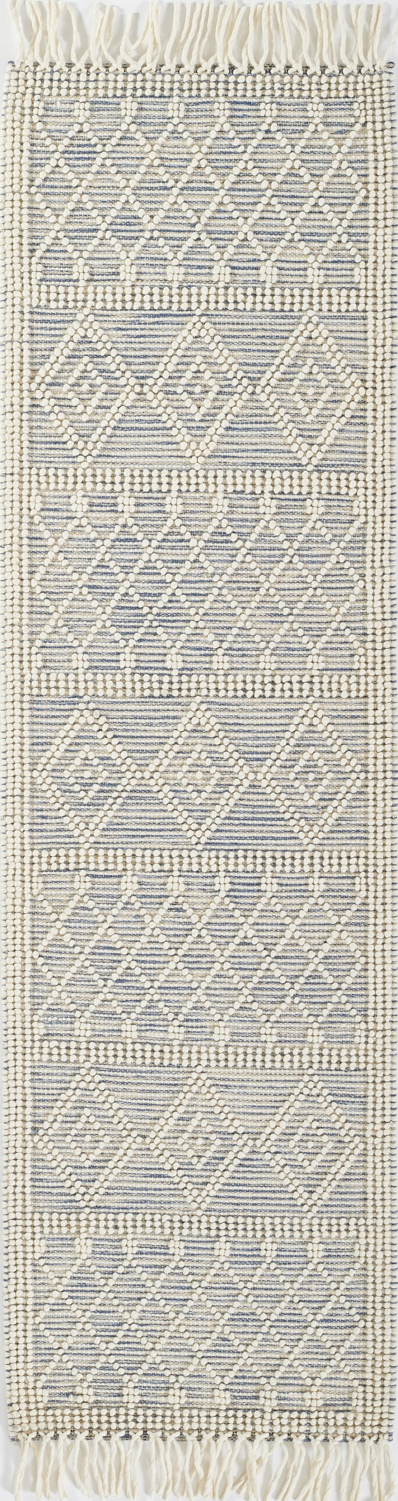Handmade Blue Geometric Wool Runner Rug, 2'3" x 8'