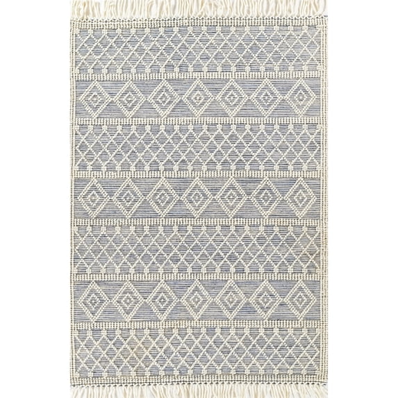 Momeni Boulder Hand Woven Wool and Cotton Geometric Blue Area Rug 5' X 8'
