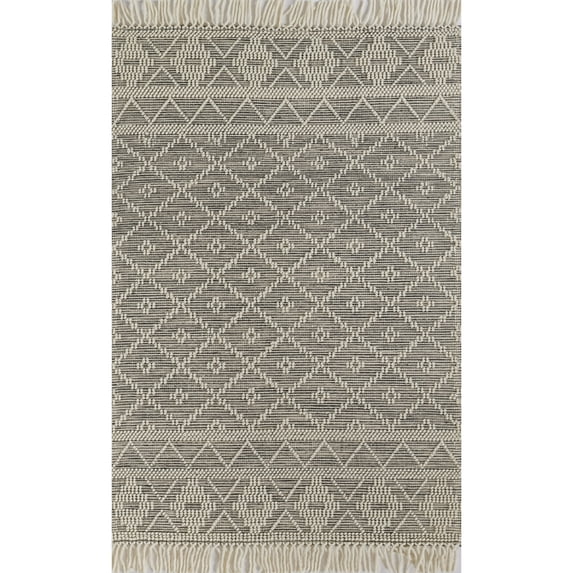 Momeni Boulder Hand Woven Wool and Cotton Geometric Charcoal Area Rug 3'6" X 5'6"