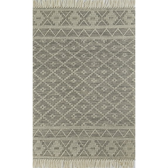 Momeni Boulder Hand Woven Wool and Cotton Geometric Charcoal Area Rug 5' X 8'