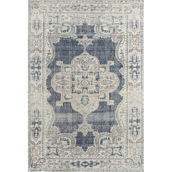 Momeni Chandler Cotton and Polyester Medallion Navy Area Rug 2'3" X 7'6" Runner