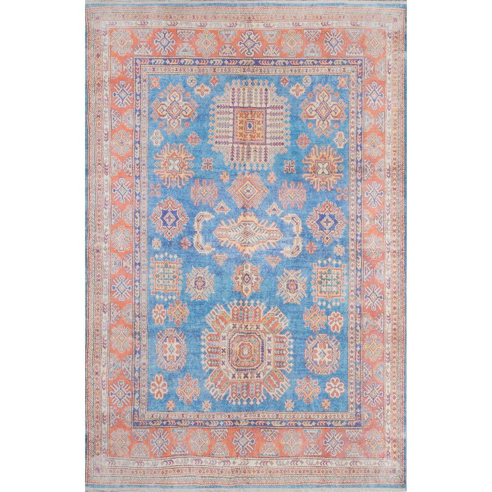 Chandler Blue and Multicolor Hand-Knotted Synthetic Runner Rug