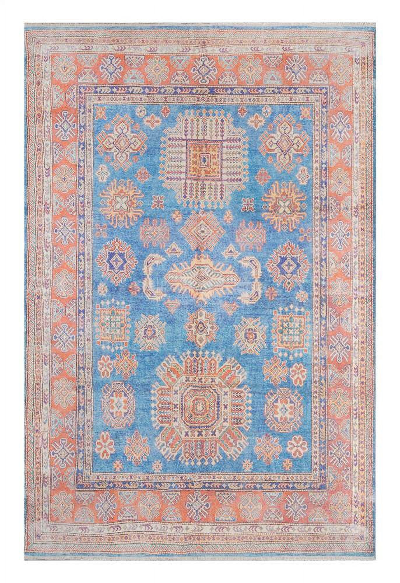 Chandler Blue and Orange Hand-Knotted Rectangular Rug