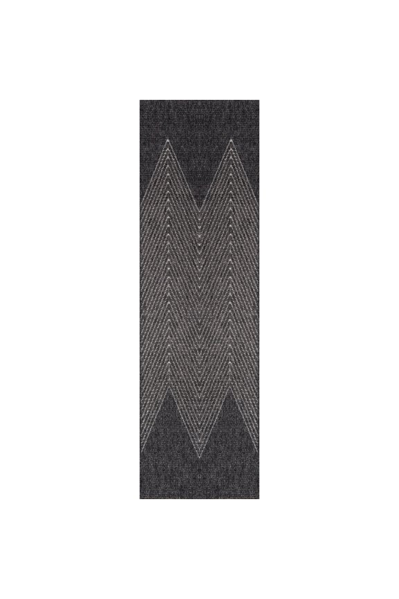 Como Polypropylene Machine Made Charcoal Indoor Outdoor Rug 2'7" X 7'6"