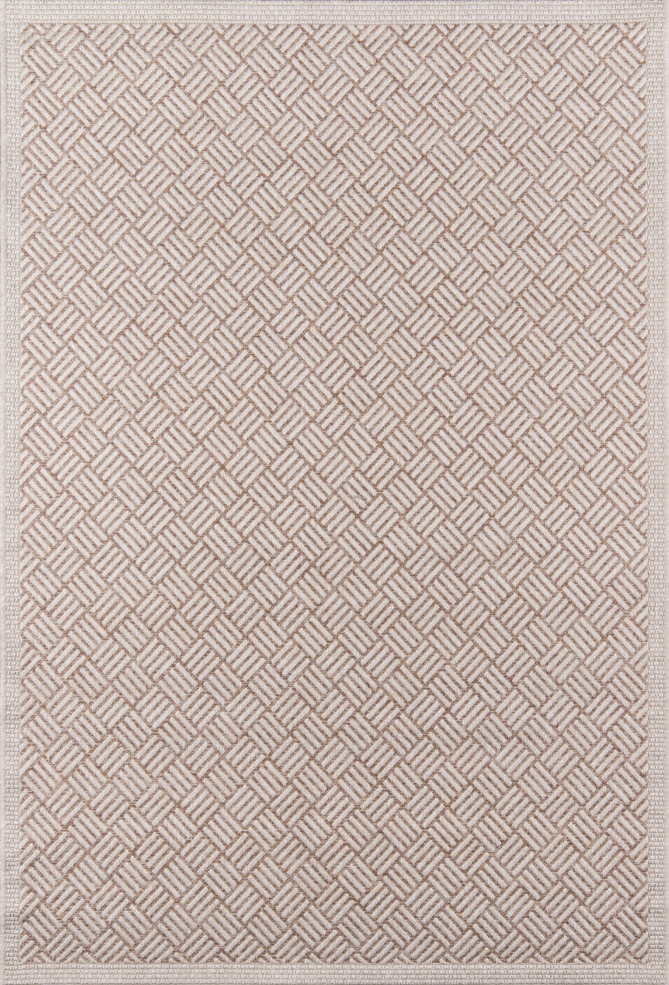 Tan Geometric Stain-Resistant Synthetic 5' x 7' Rug