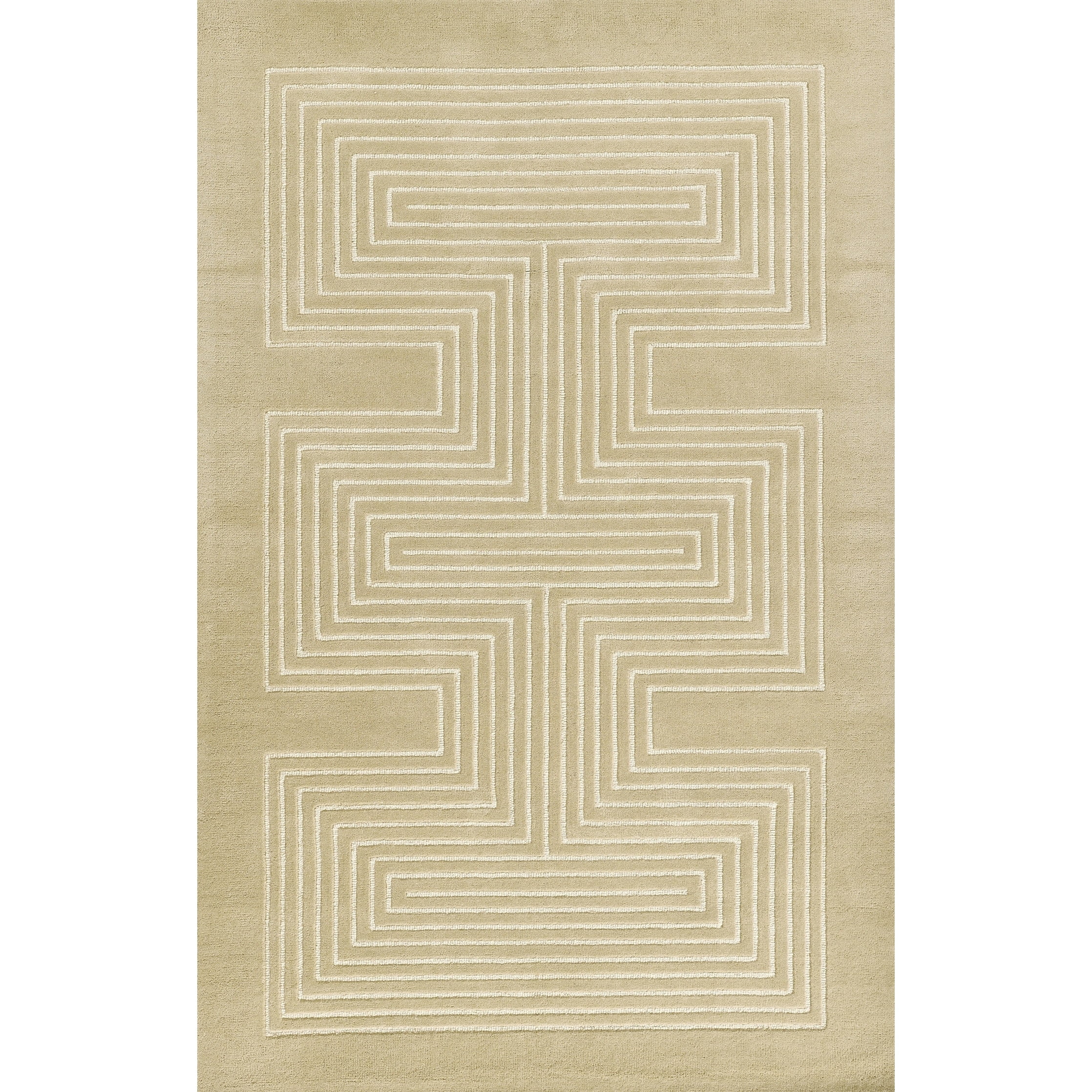 Beige Geometric Hand-Tufted Wool Rectangular Rug 2'x3'