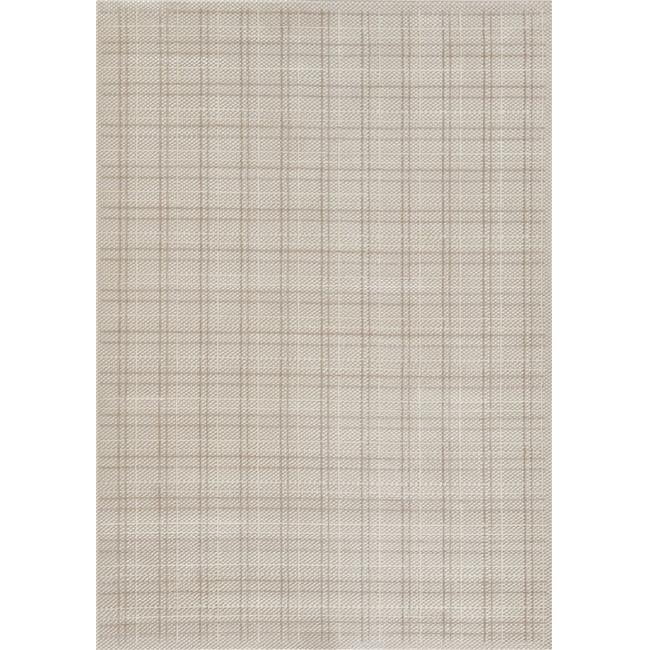 Beige Plaid Rectangular Stain-Resistant Synthetic Area Rug