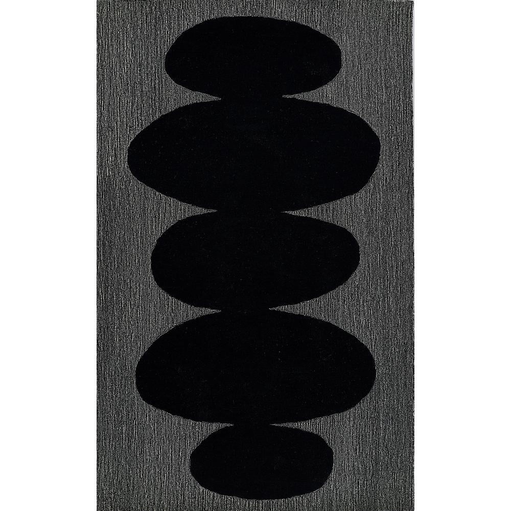 Handcrafted Dramatic Black Wool Tufted 36" x 24" Area Rug