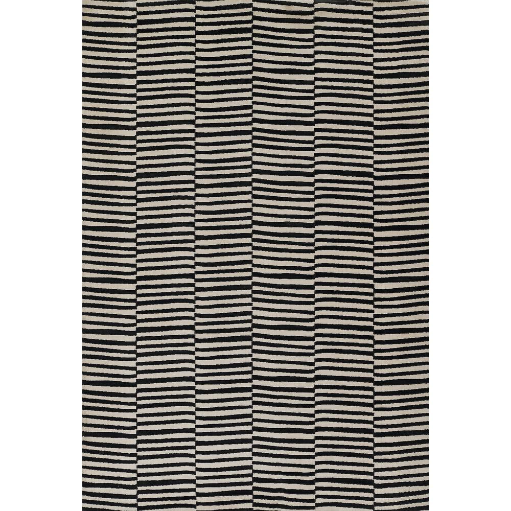 Black and White Striped Tufted Wool Area Rug, 9' x 12'
