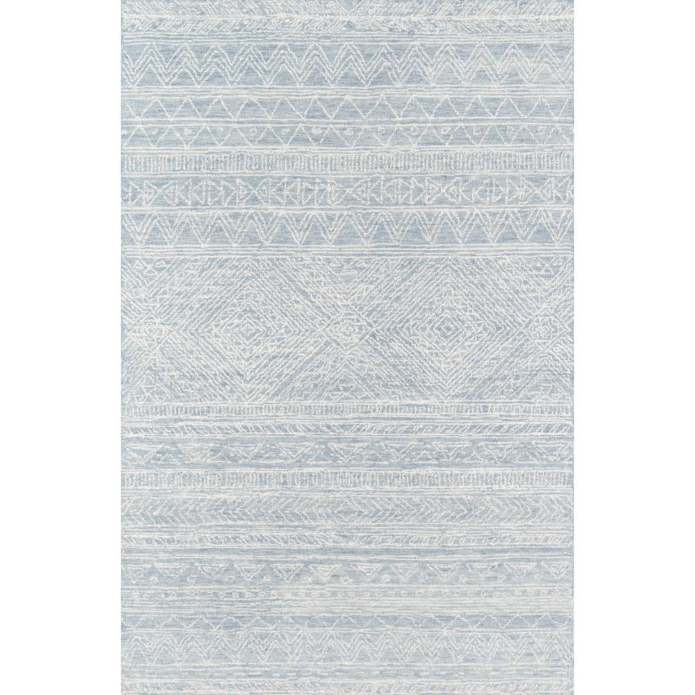 Handmade Light Blue Geometric Wool Rectangular Rug 5' x 8'