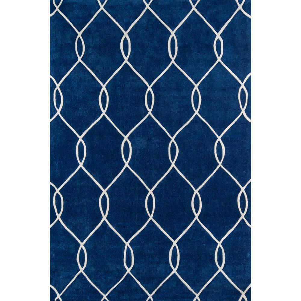 Navy and White Hand-Tufted Geometric 5' x 7'6" Area Rug