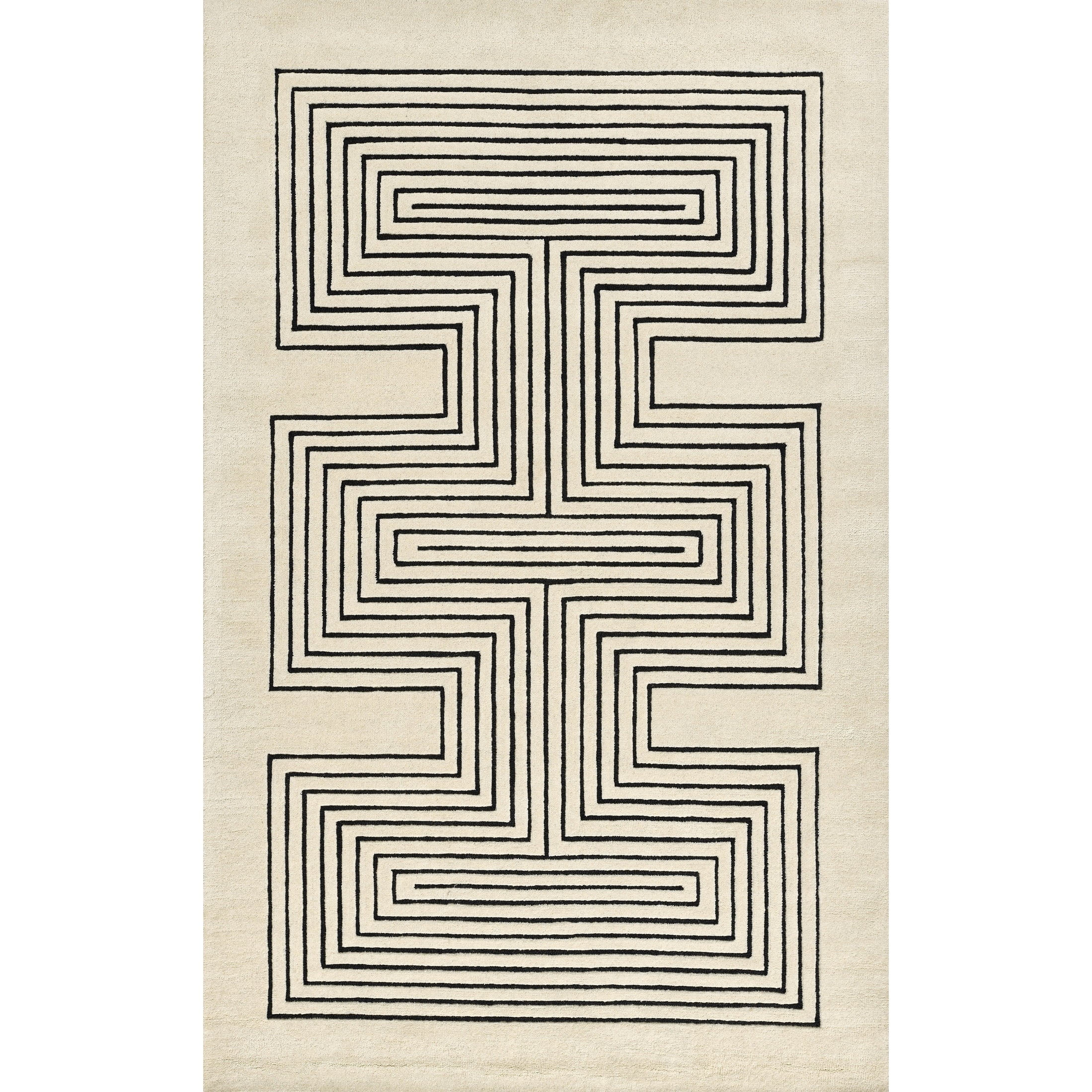 White Geometric Hand-Tufted Wool Rectangular Area Rug