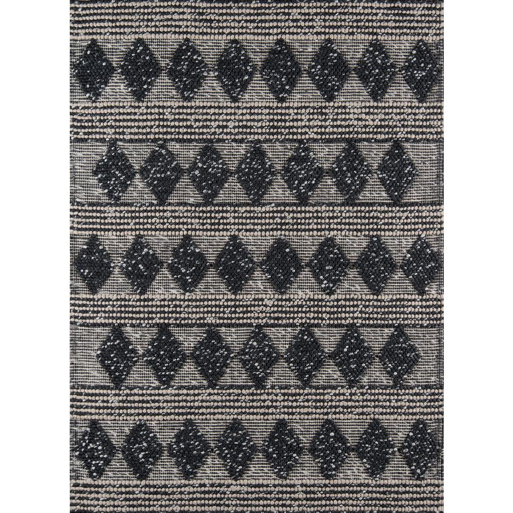 Charcoal Gray Geometric Wool and Viscose Runner Rug