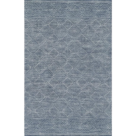 Momeni Mallorca Hand Hooked Wool Geometric Denim Area Rug 2' X 8' Runner