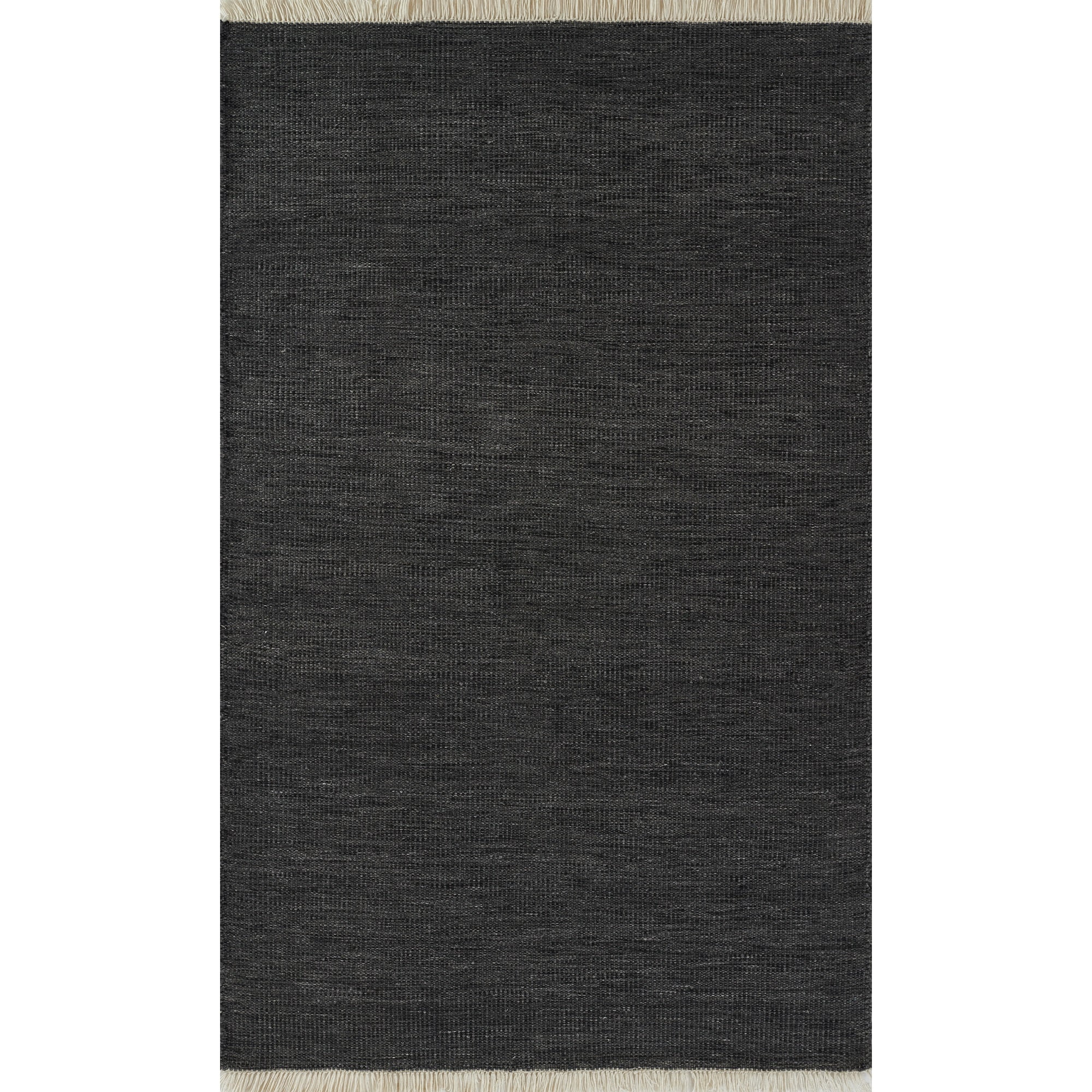 Handwoven Black Synthetic Indoor/Outdoor Rug with Fringe Detail - 5' x 8'