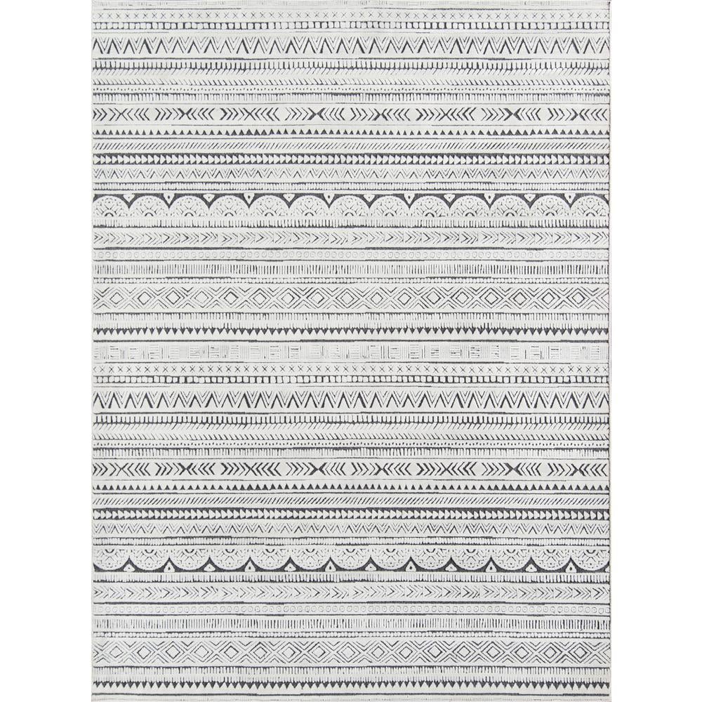 Ivory and Black Rectangular Chenille Synthetic Rug, 3'11" x 5'7"