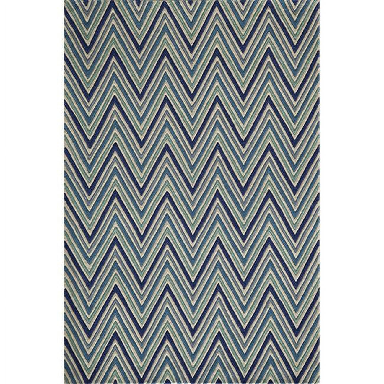 Handmade Blue Wool Tufted Rectangular Striped Rug 3'6" x 5'6"