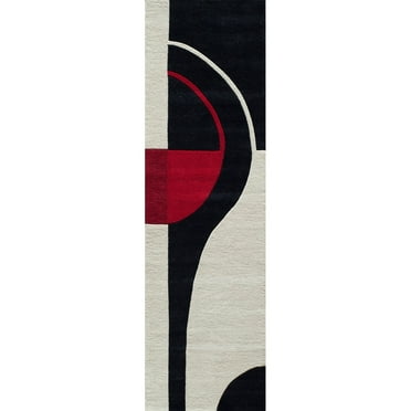 Momeni  Delhi Hand-tufted Wool Contemporary Geometric Area Rug Black 2'3" x 8' Runner Latex Free Geometric,Abstract 8' Runner Indoor,Runner,Handmade