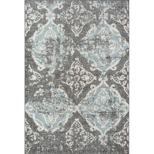 Momeni Distressed Transitional Area Rugs, Gray/Off-White/Blue,85.2" x 121.2"