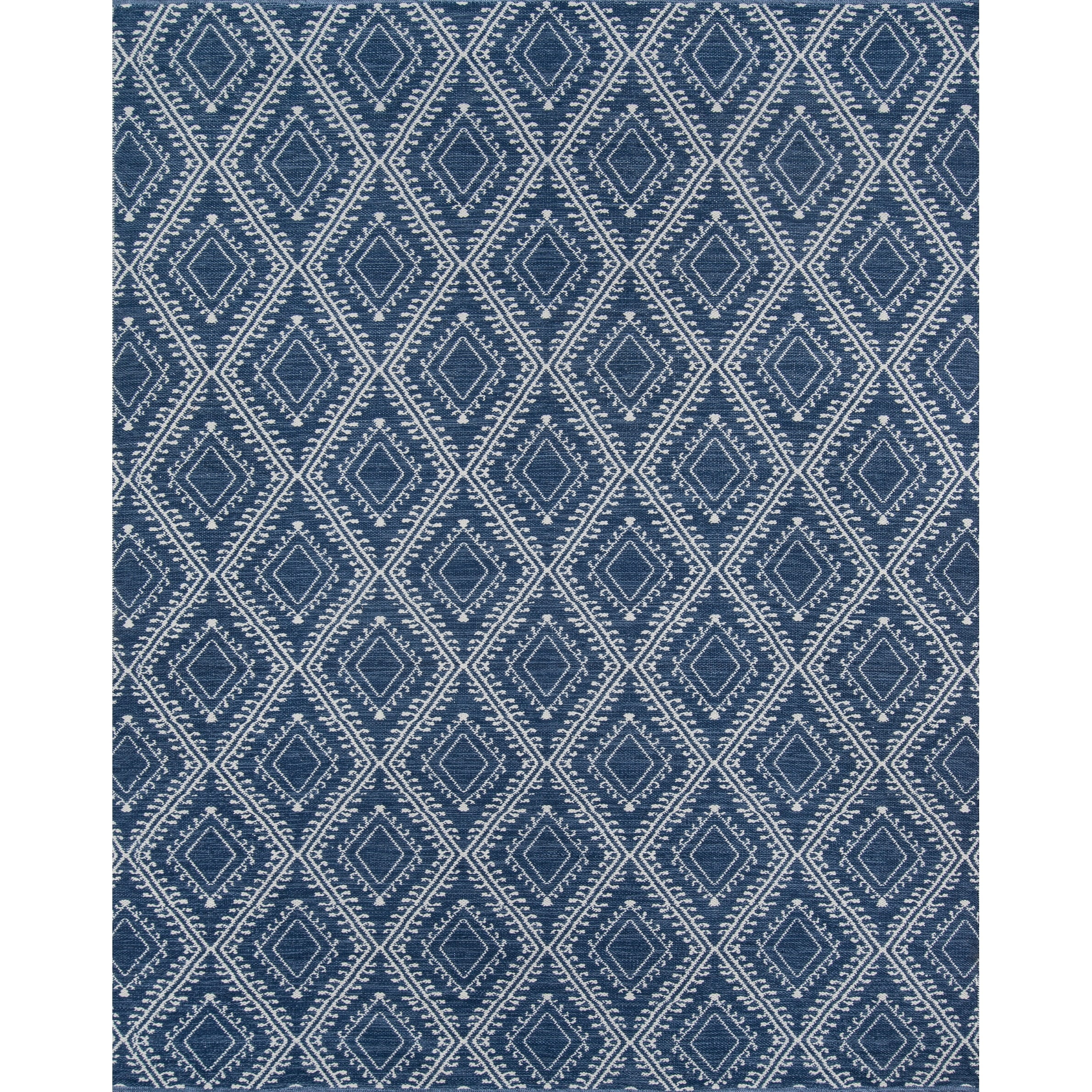 Navy and White Geometric Pattern Rectangular Synthetic Rug