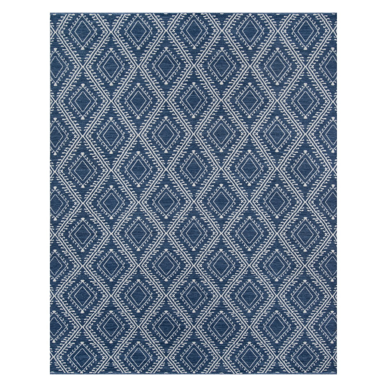 Navy and White Geometric Pattern Rectangular Synthetic Rug