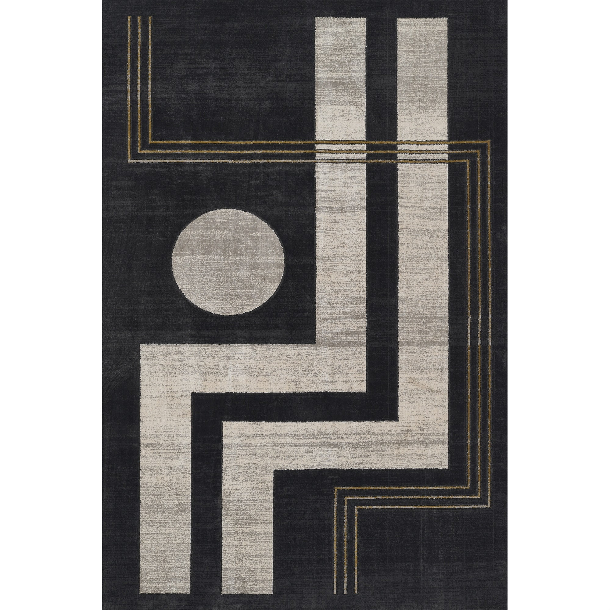 Charcoal Geometric Polyester Runner Rug, 2'2" x 7'7"