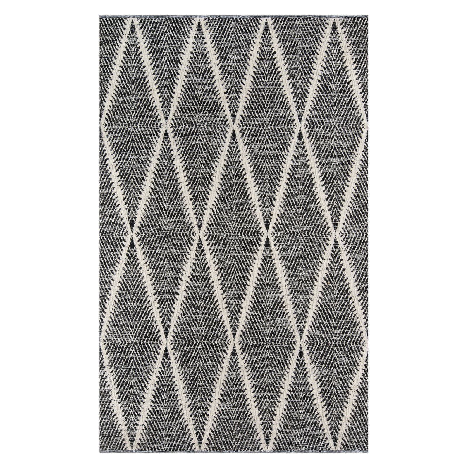 Black and White Diamond Handwoven Synthetic Area Rug 5' x 7'