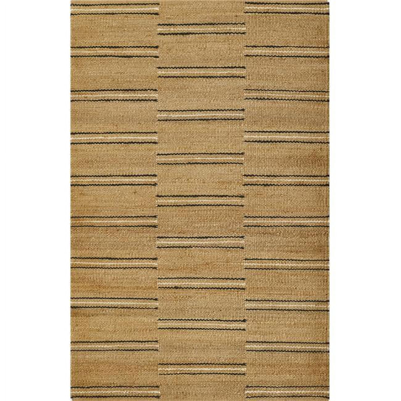 Natural Hand-Woven Jute Area Rug with Broken Stripe Pattern