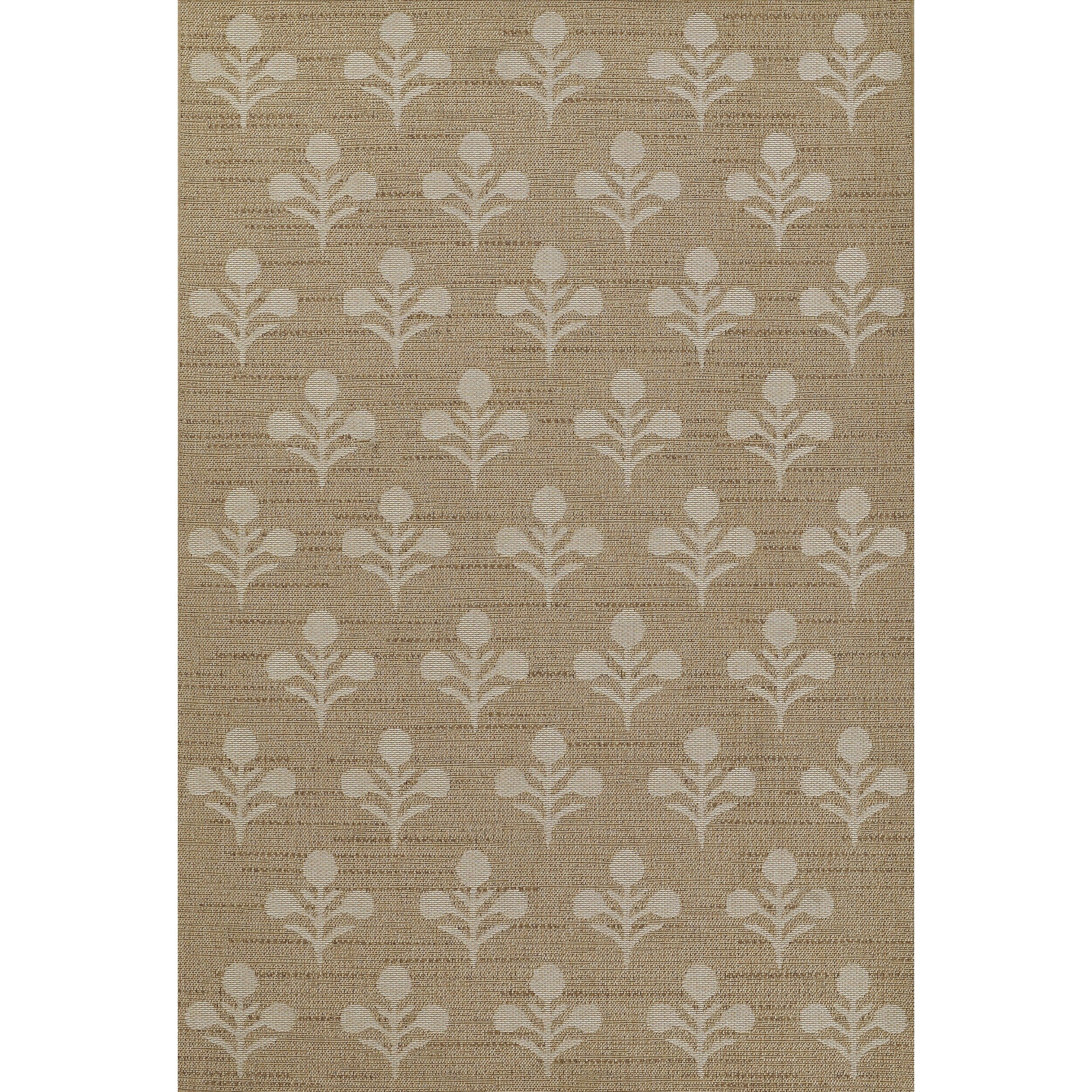 Beige Floral Diamond Pattern Indoor Outdoor Runner Rug