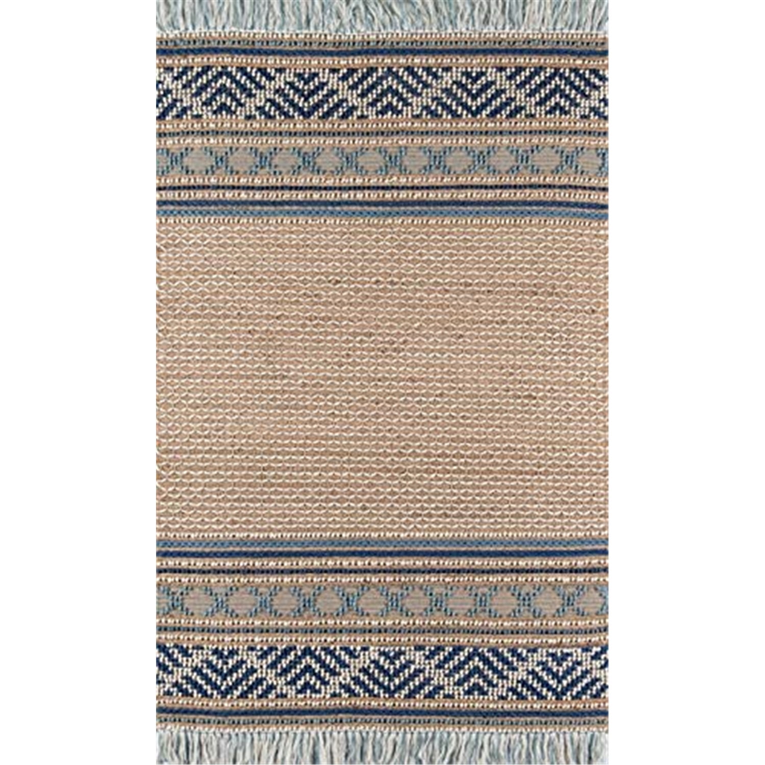 Esme Blue and Beige Geometric Wool Cotton 6' x 9' Area Rug