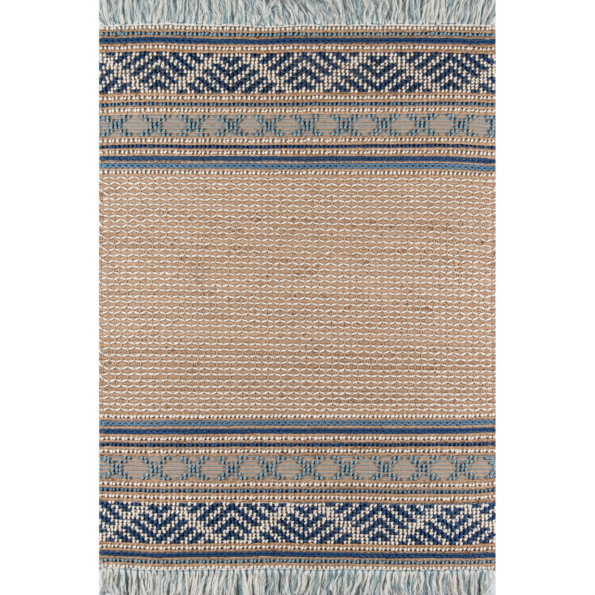 Esme Blue Geometric Wool and Cotton Handwoven Rug