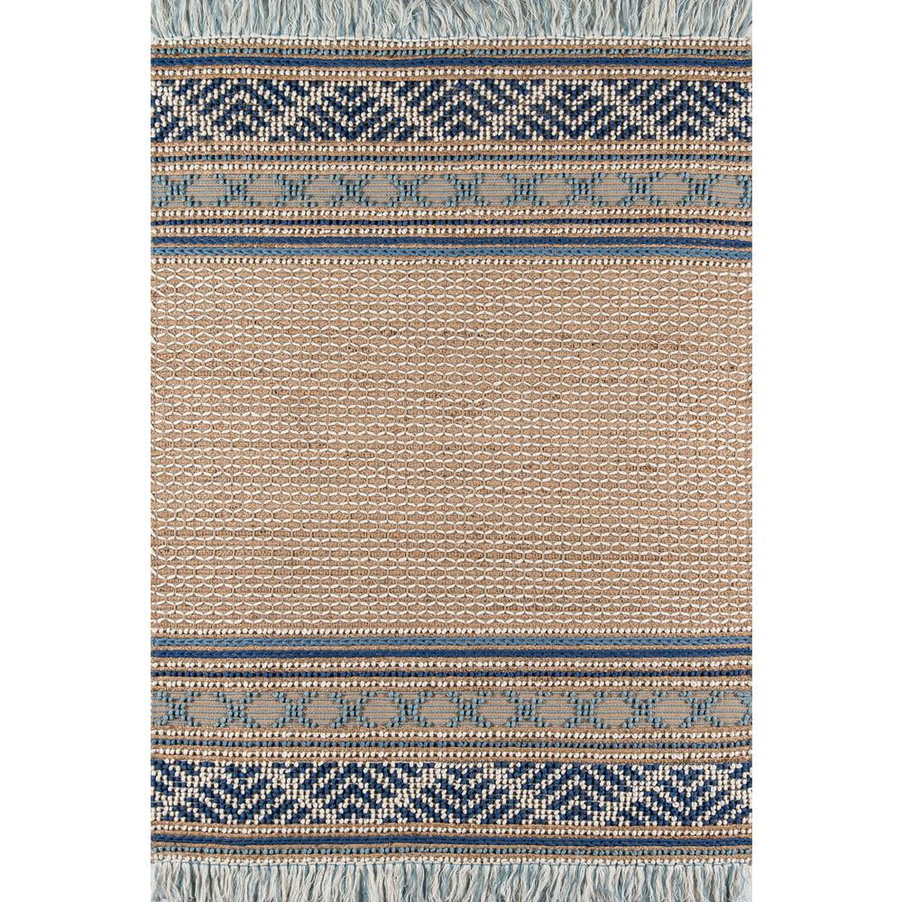 Handwoven Blue and Beige Wool Cotton Geometric Runner Rug