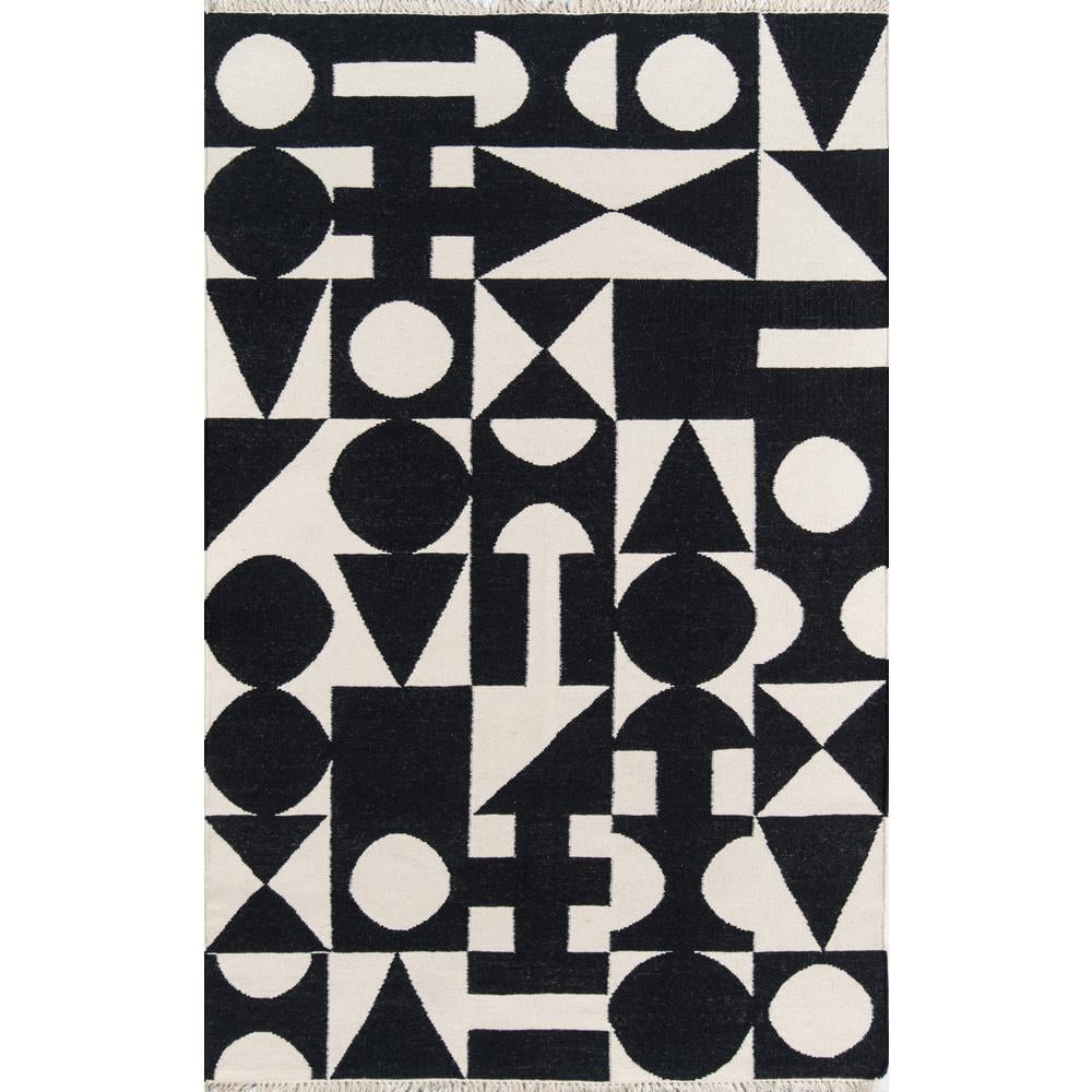 Moorish Geometric Black Wool 8'x10' Handwoven Area Rug