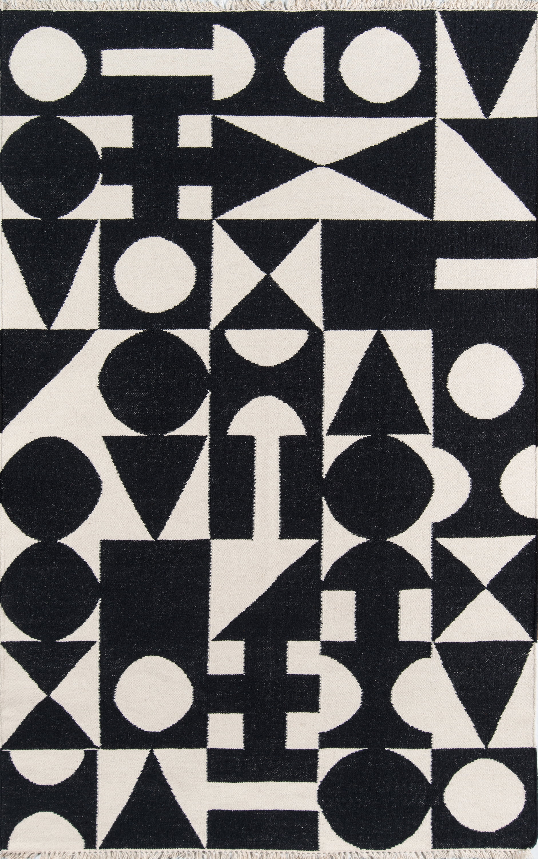 Black and Ivory Geometric Handmade Wool Area Rug, 2' x 3'