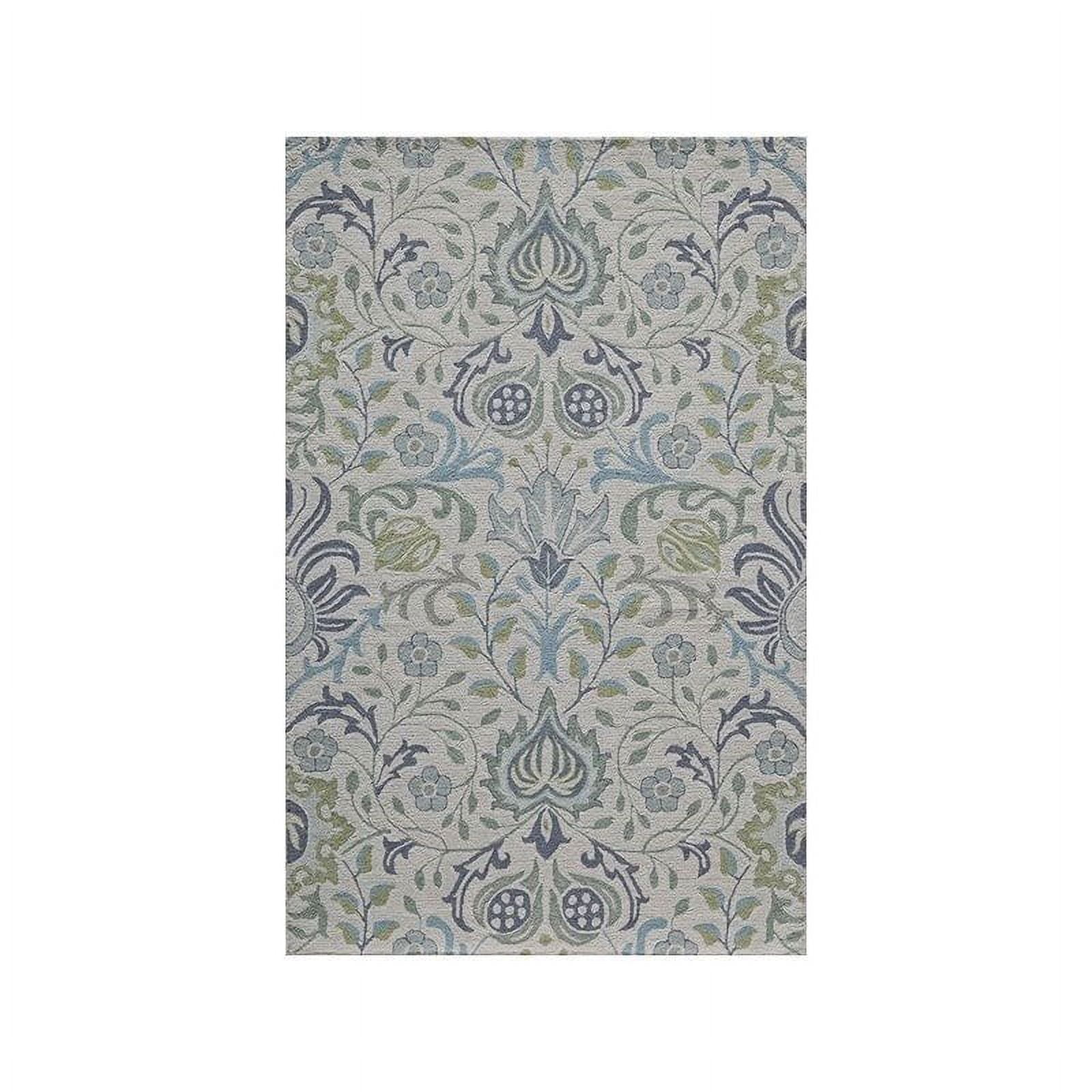 Blue and Ivory Floral Hand-Tufted Wool 9' x 12' Area Rug