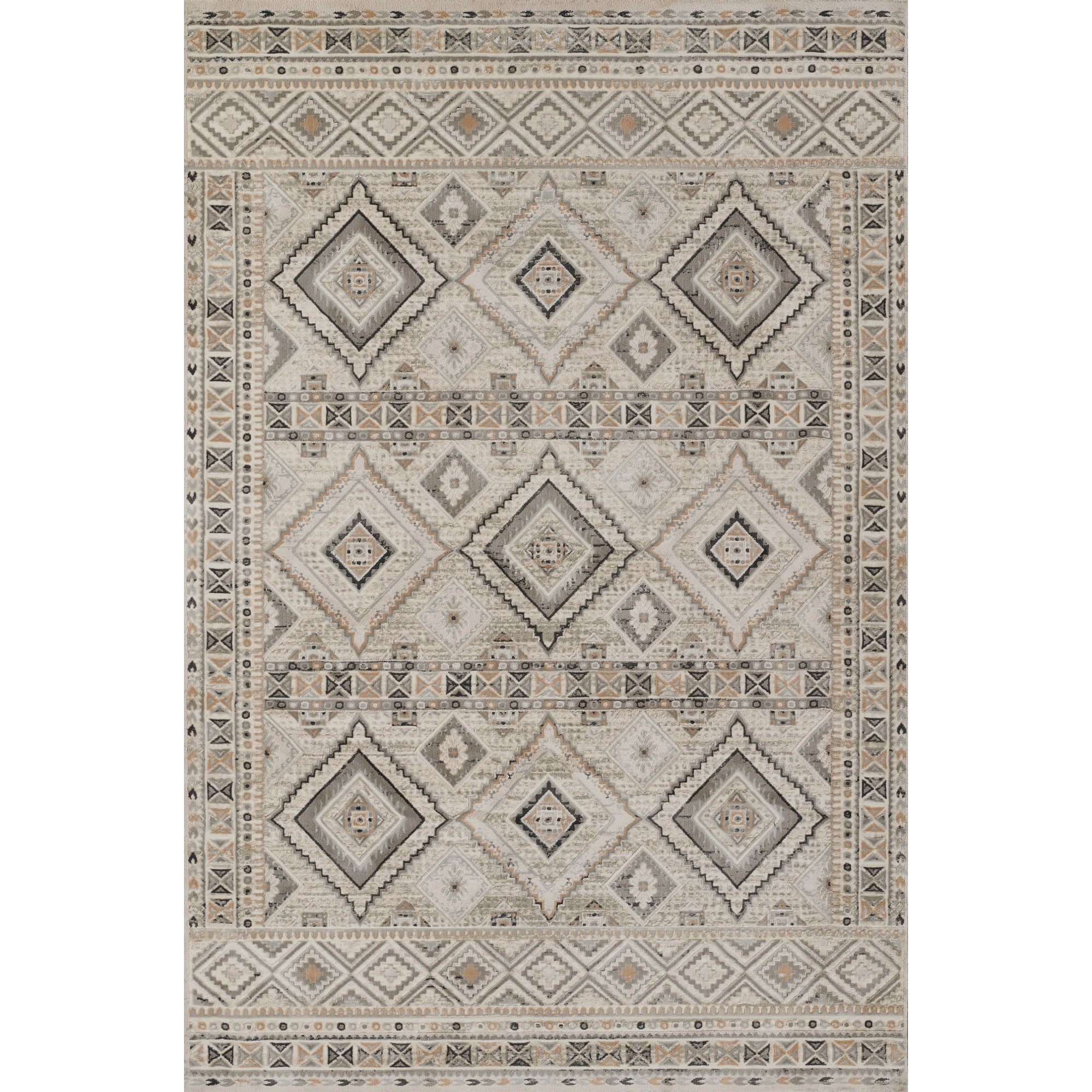 Ivory and Gray Synthetic 4' x 6' Rectangular Area Rug