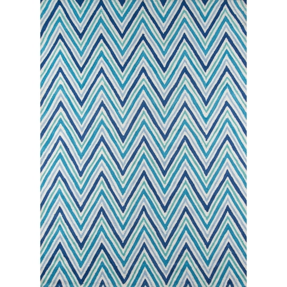 Momeni Geo Hand Hooked Polyester Contemporary Chevron Area Rug Blue 2' x 3' Latex Free Geometric,Chevron 2' x 3' Indoor,Accent