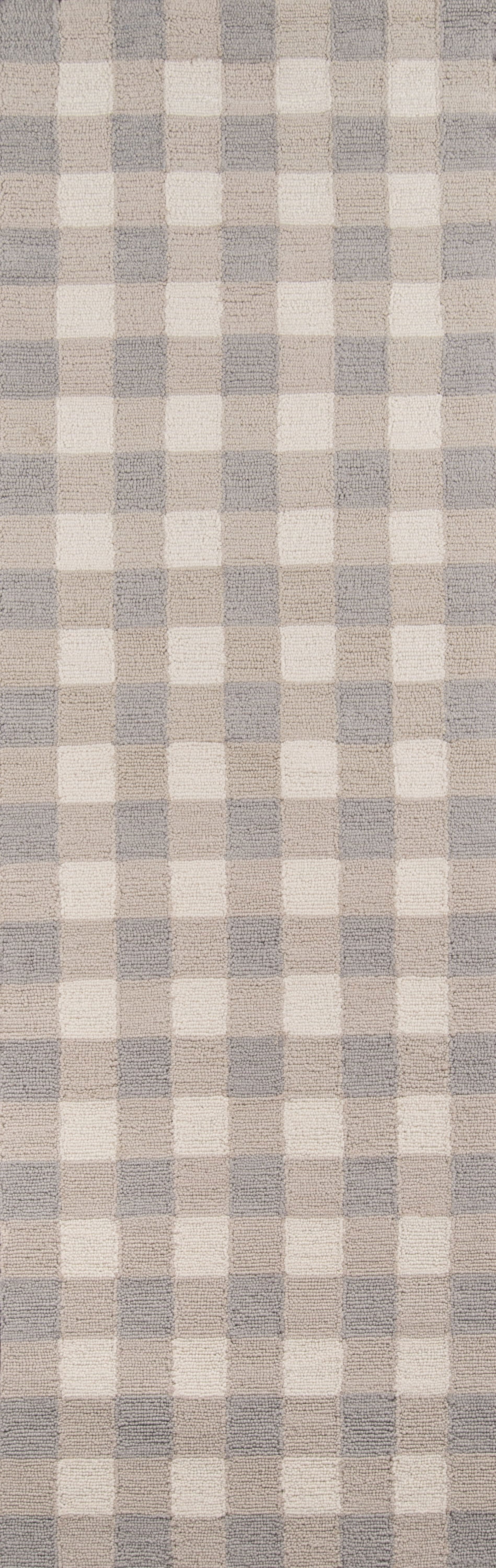 Gray and Beige Handmade Wool Checkered Runner Rug